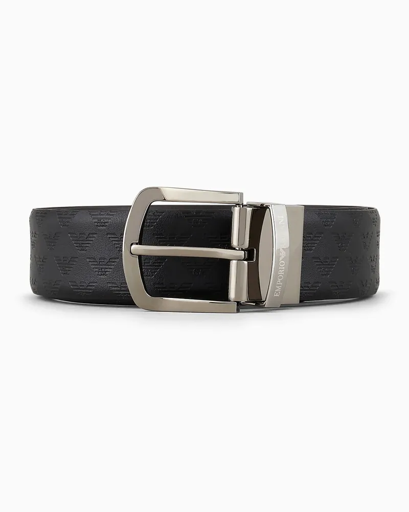 Emporio Armani Wendbarer Gürtel aus Leder mit durchgehendem Monogramm Schwarz