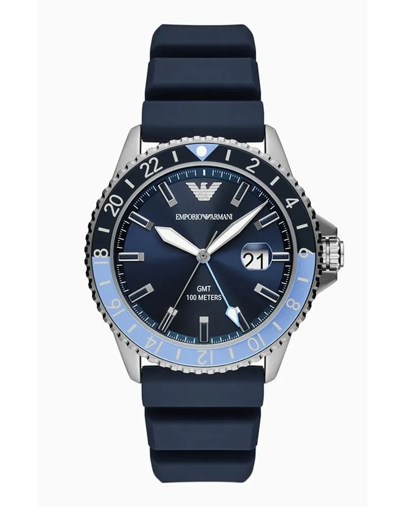 Emporio Armani Uhr mit Gmt-zweizeigerwerk aus Blauem Silikon Blau