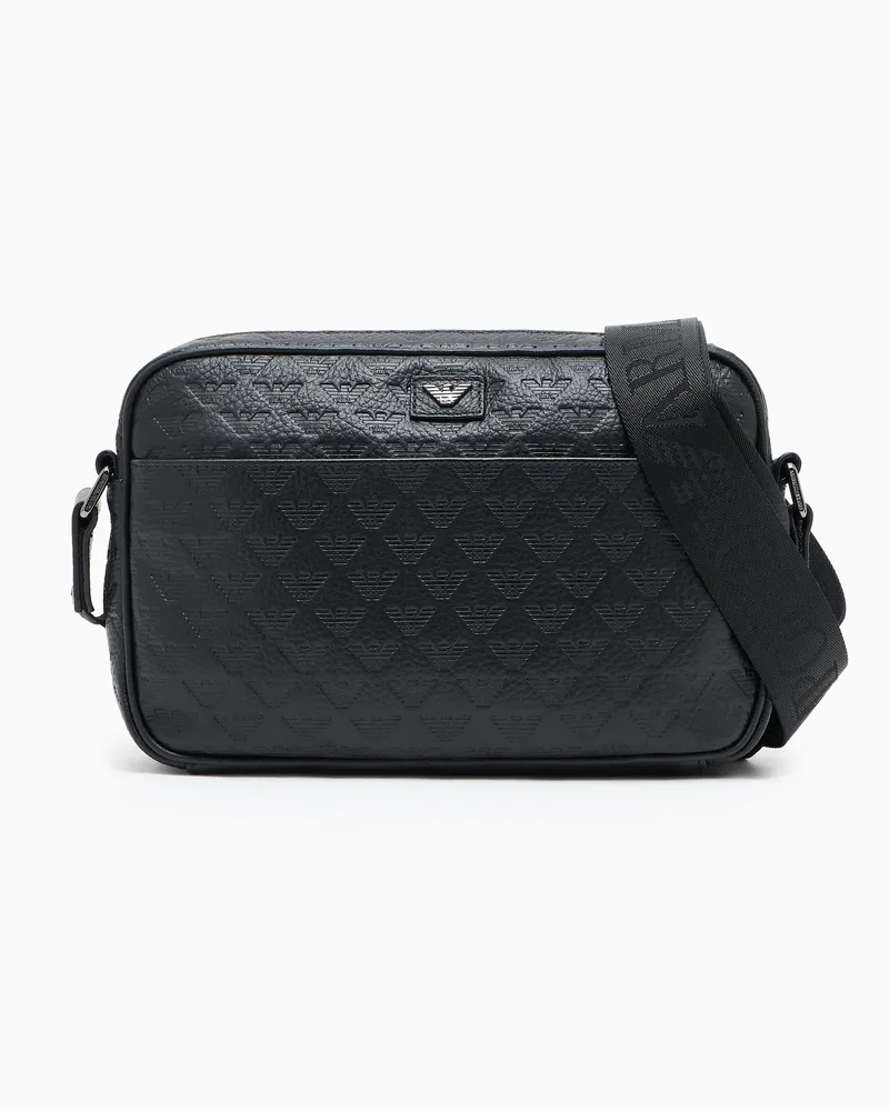 Emporio Armani Umhängetasche aus Leder mit Adlerprägung Schwarz