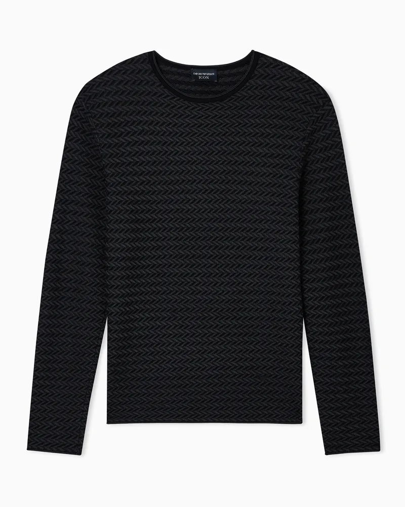Emporio Armani Icon Pullover aus Schurwolle mit zweifarbigem Chevron-Motiv Schwarz