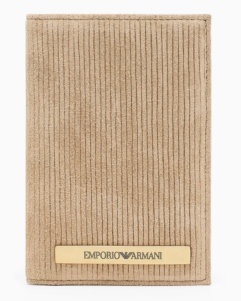 Emporio Armani ASV vertikales Kartenetui aus Veloursleder mit geprägtem Logo Grau