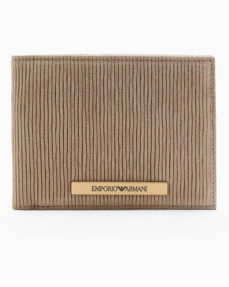 Emporio Armani ASV Bifold-Portemonnaie aus Veloursleder mit geprägtem Logo Grau