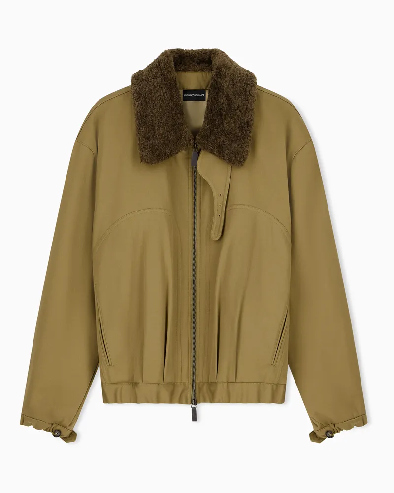 Emporio Armani Bomberjacke aus Baumwolle mit abnehmbarem Plüschkragen Beige