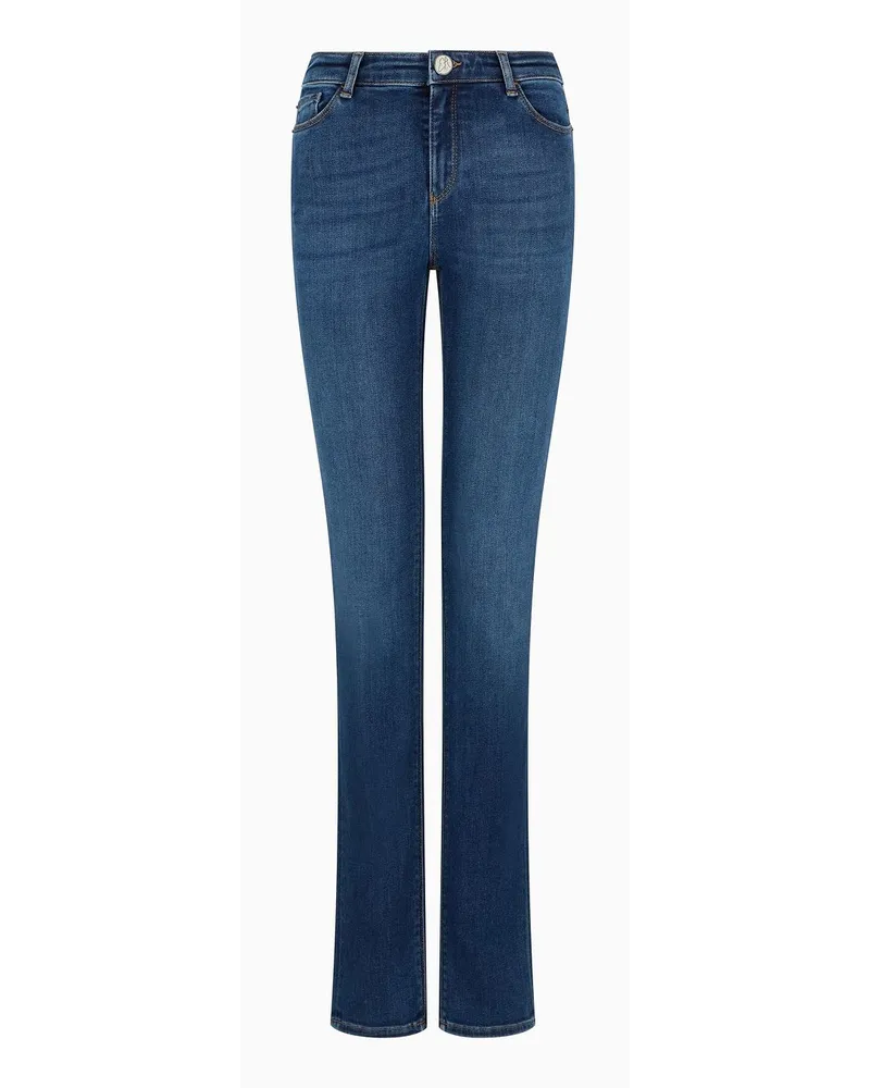 Emporio Armani Asv Jeans J85 mit Hohem Bund und Schmalem, Geradem Bein aus Bio-stretch-denim Im Used-look Mittelblau