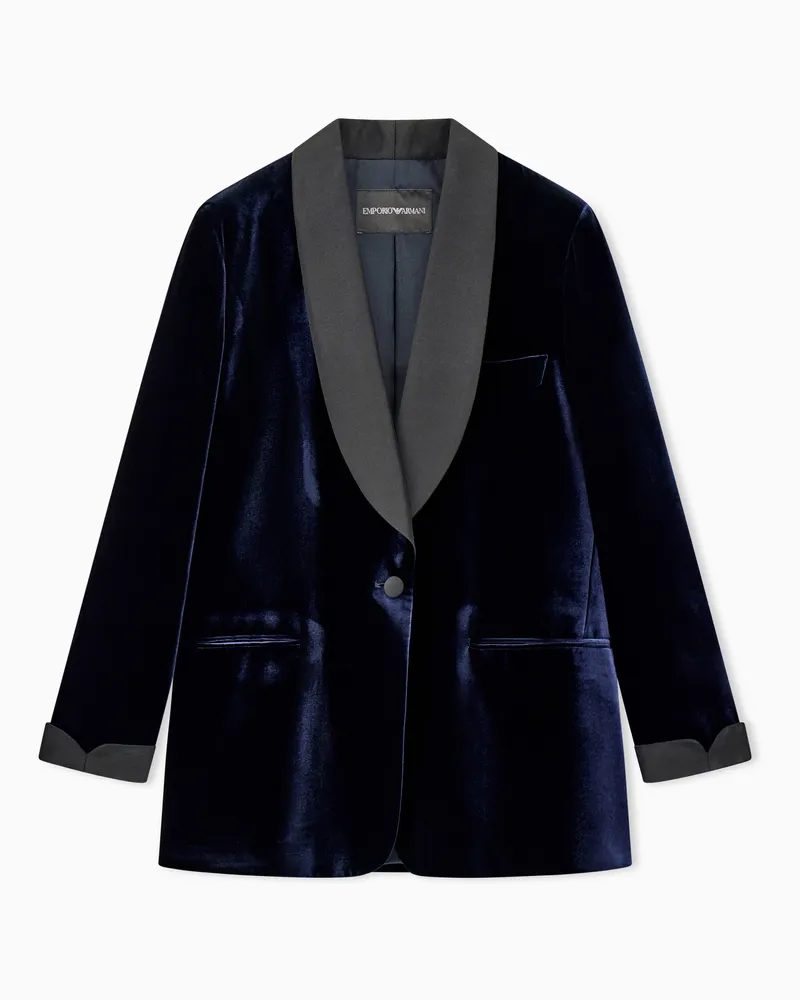 Emporio Armani Blazer im Regular Fit aus Samt mit Schalkragen aus Satin Marineblau