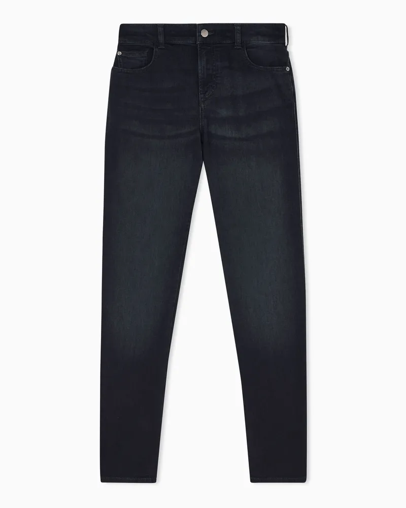 Emporio Armani Jeans J36 mit mittelhohem Bund und geradem Bein aus Denim in Used-Optik Schwarz
