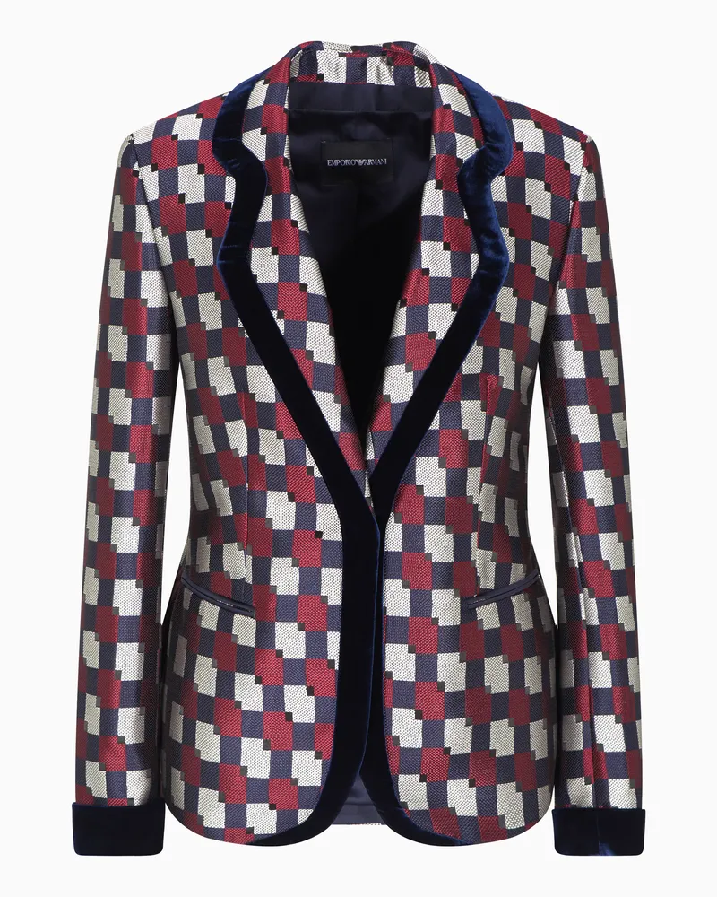 Emporio Armani Jacke aus Jacquard-Stoff mit geometrischem Muster und Details aus Samt Gemustert