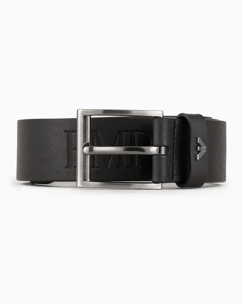 Emporio Armani Gürtel aus getrommeltem Leder mit Maxi-Lettering-Logo Schwarz