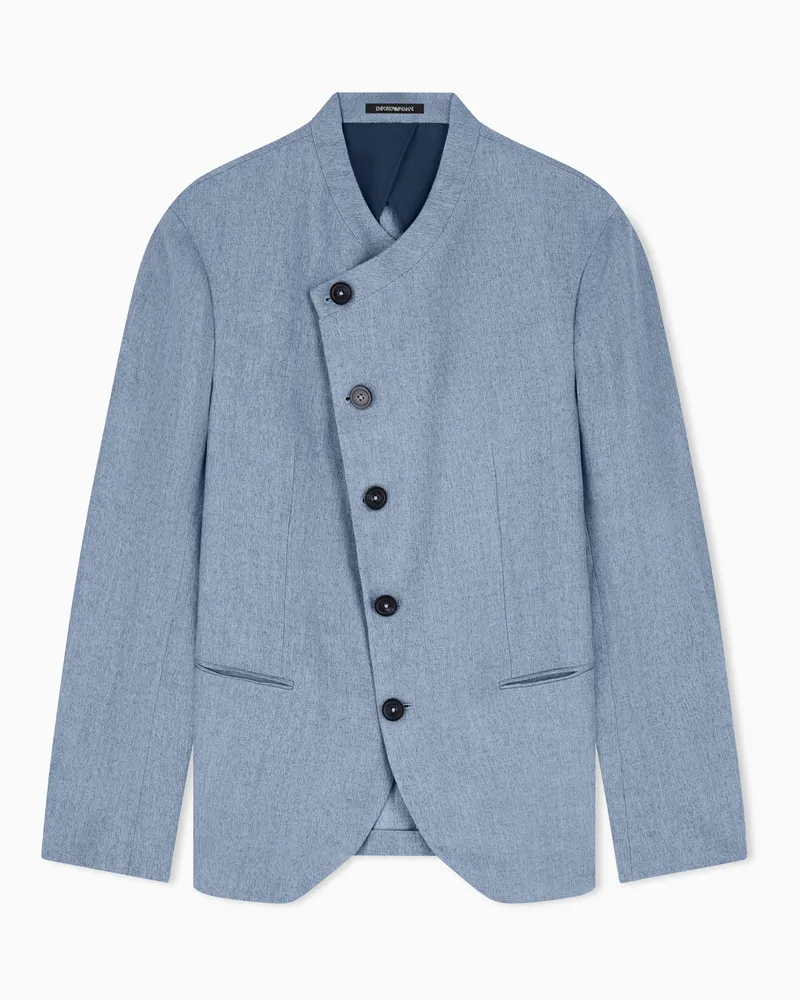 Emporio Armani Diagonal geschlossene Icon Jacke aus strukturiertem Mouliné-Leinensatin Hellblau