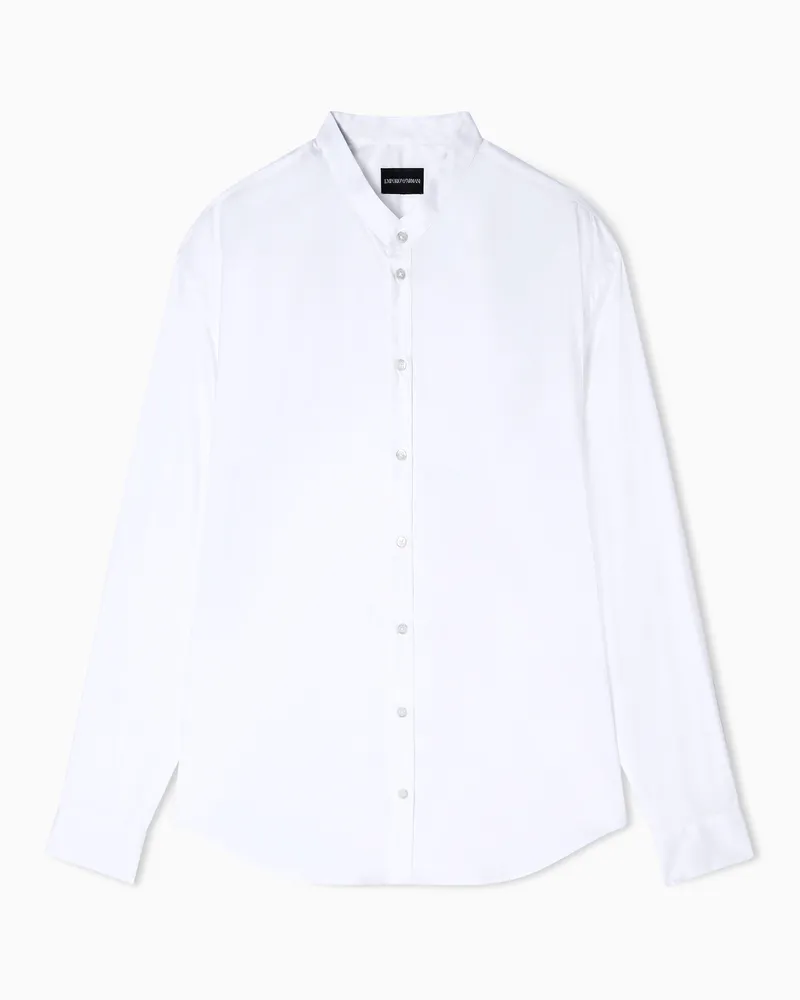 Emporio Armani Hemd aus Funktions-Baumwollstretch mit Grandad-Kragen Weiß