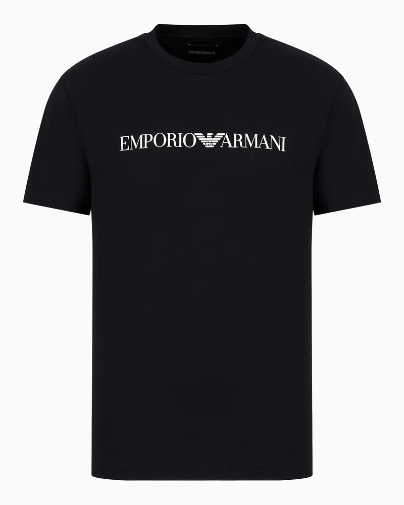 Emporio Armani T-Shirt aus Pima-Jersey mit Logo-Print Marineblau