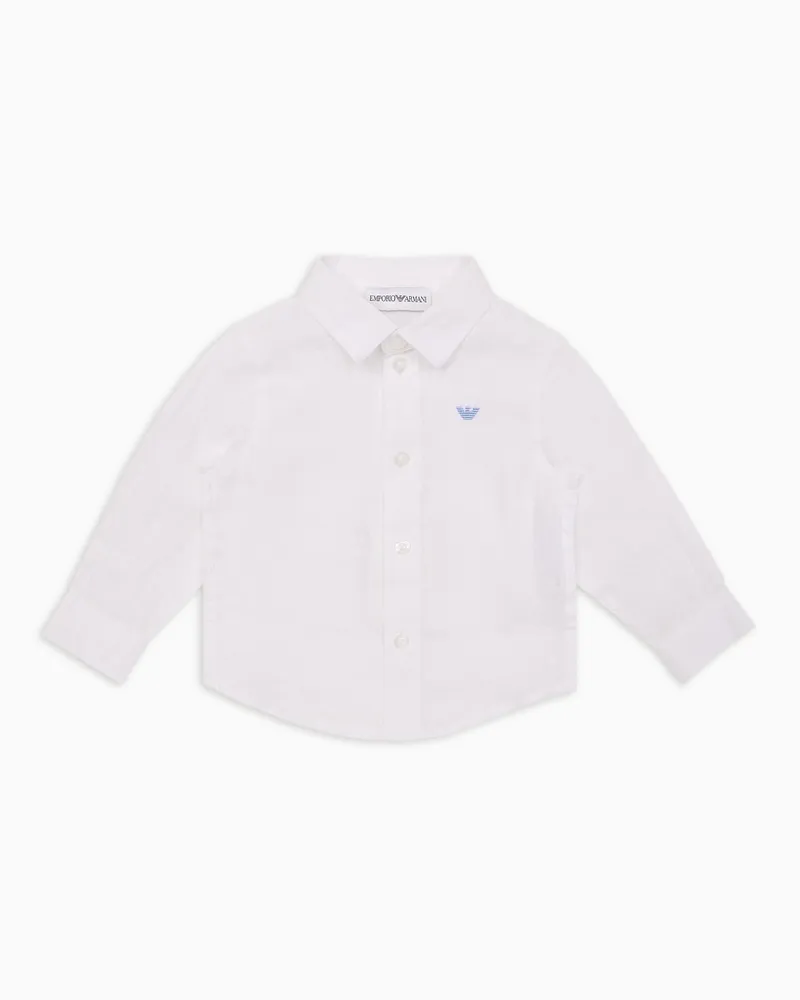 Emporio Armani Hemd aus Leinen mit Adler-Stick Weiß