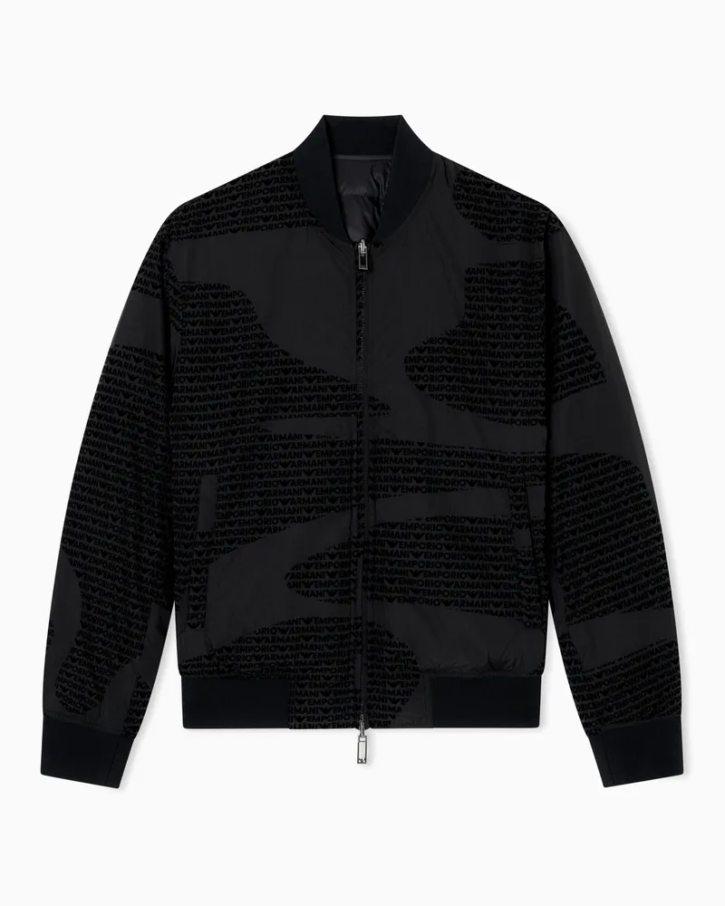 Emporio Armani Wende-Blouson aus Nylon mit geflocktem Logo-Schriftzug Schwarz