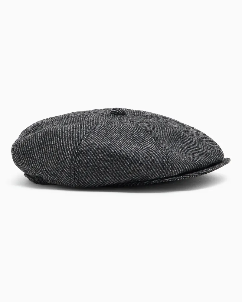 Emporio Armani Baskenmütze aus einer Woll-Mischung mit Streifen-Muster Grau