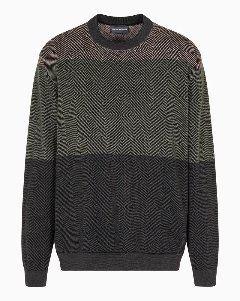 Emporio Armani Pullover aus Schurwolle mit einem optischen Mikro-Muster aus Jacquard-Stoff Grün