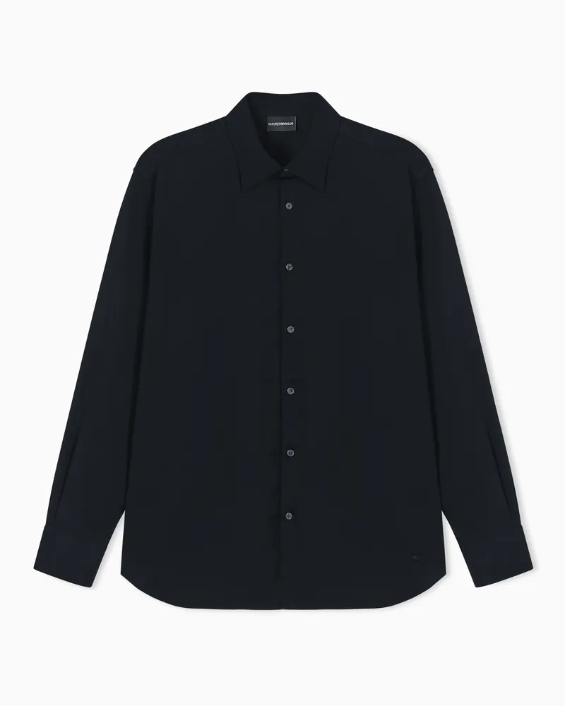 Emporio Armani Hemd aus Stretch-Pima-Baumwolle Marineblau