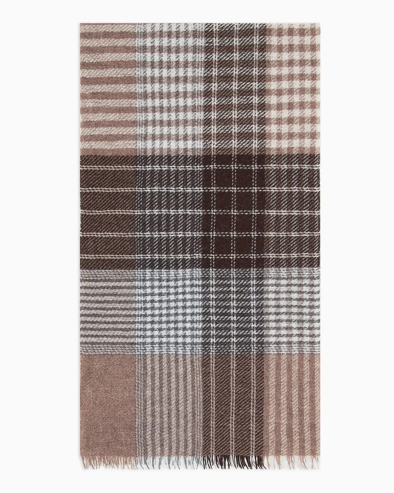 Emporio Armani Woll-Schal mit Tartan-Muster Braun