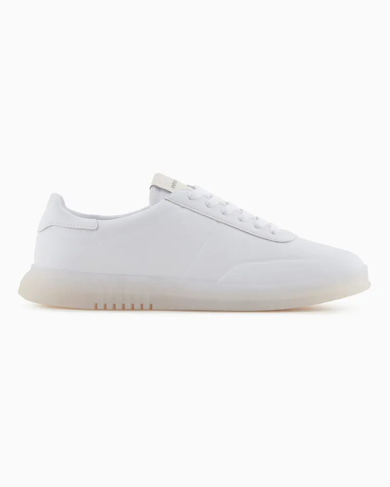 Emporio Armani Sneaker aus Leder mit halbtransparenter Sohle Weiß