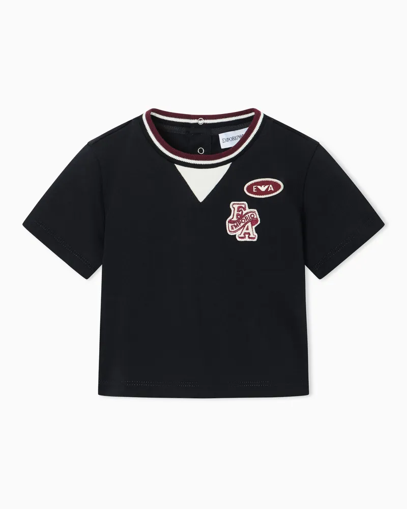 Emporio Armani Kinder T-Shirt Regular Fit aus Baumwolljersey mit Aufnähern Marineblau