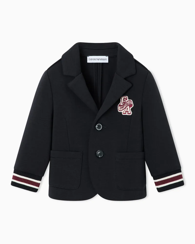 Emporio Armani Kinderblazer aus Double-Jersey mit gestreiften Rippbündchen Marineblau