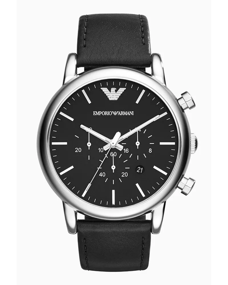 Emporio Armani Herren-chronograph mit Schwarzem Lederarmband Schwarz