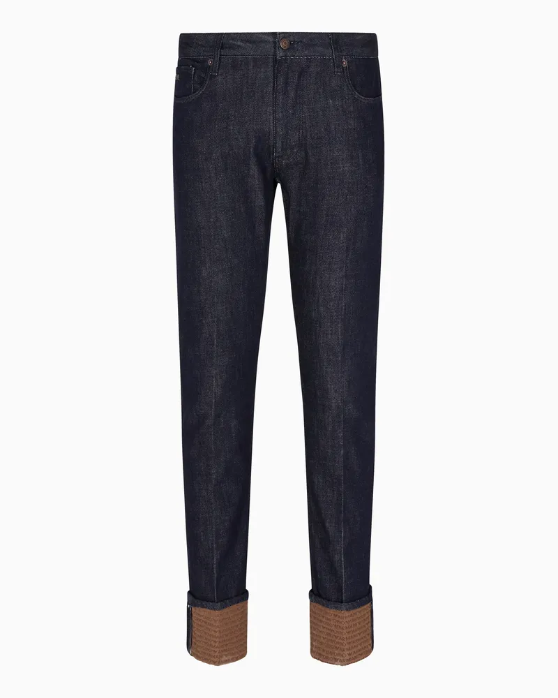 Emporio Armani J06 Slim Fit Jeans mit Logo-Umschlag, gefertigt aus Stretch-Denim mit Rinse-Waschung Blau