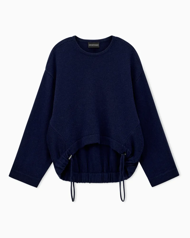 Emporio Armani Pullover Travel Essential aus Schurwolle mit Kordelzug Marineblau