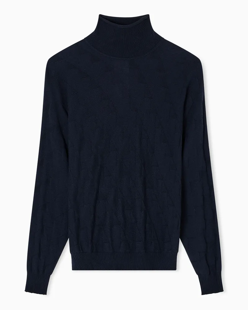 Emporio Armani Icon Rollkragen-Pullover mit Rauten-Muster Marineblau