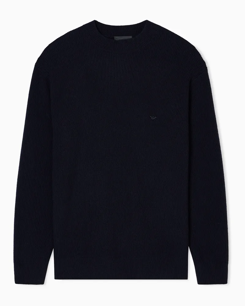 Emporio Armani Pullover aus Schurwolle mit Patentmuster Marineblau