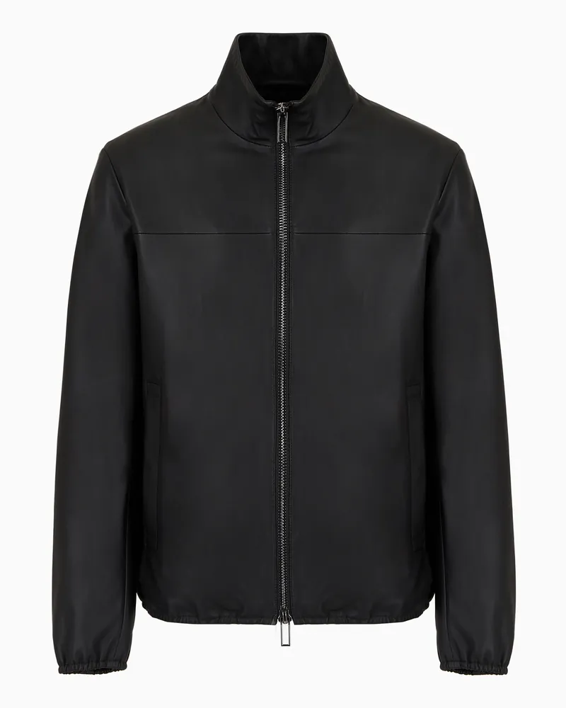 Emporio Armani Blouson mit durchgehendem Reißverschluss aus Semianilin-Lammnappaleder Schwarz