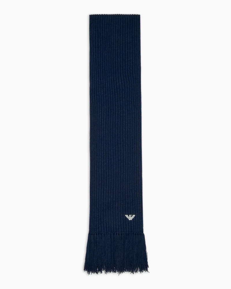 Emporio Armani Capsule New York Schal aus gerippter Woll-Mischung Marineblau