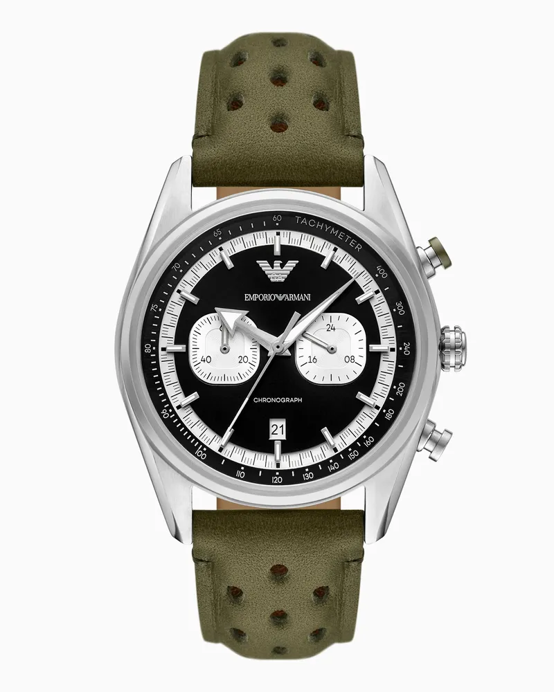 Emporio Armani Chronograph aus grünem Leder Mehrfarbig