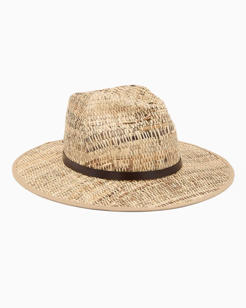 Emporio Armani Hut aus geflochtenem Raffia-Bast Beige