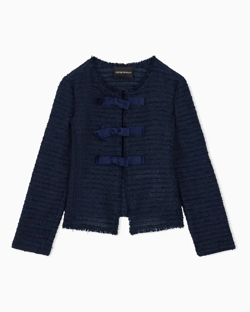 Emporio Armani Ungefütterte Jacke aus Strukturgewebe mit Zierschleifen Marineblau