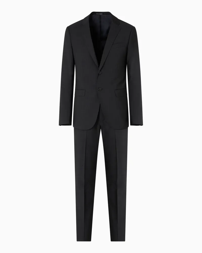 Emporio Armani Einreihiger Anzug in Regular Fit aus Fil-à-Fil-Schurwollgewebe Schwarz