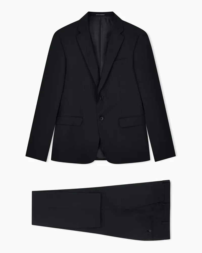 Emporio Armani Einreihiger Anzug in Regular Fit aus Fil-à-Fil-Schurwollgewebe Schwarz