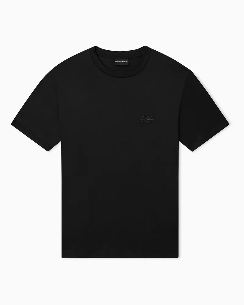Emporio Armani T-Shirt aus einer Jersey-Lyocell-Mischung mit EA-Logo-Stickerei Schwarz
