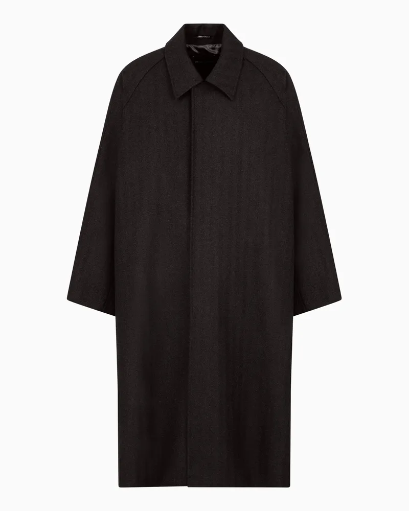 Emporio Armani Mantel aus kompakter Wolle mit Fischgrat-Muster Braun