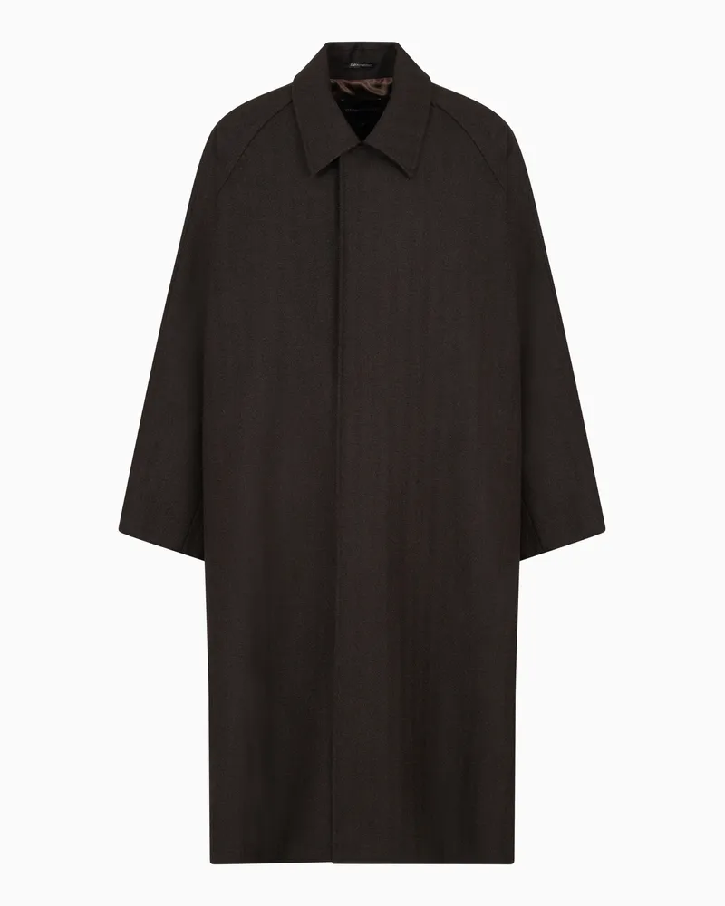 Emporio Armani Mantel aus kompakter Wolle mit Fischgrat-Muster Braun