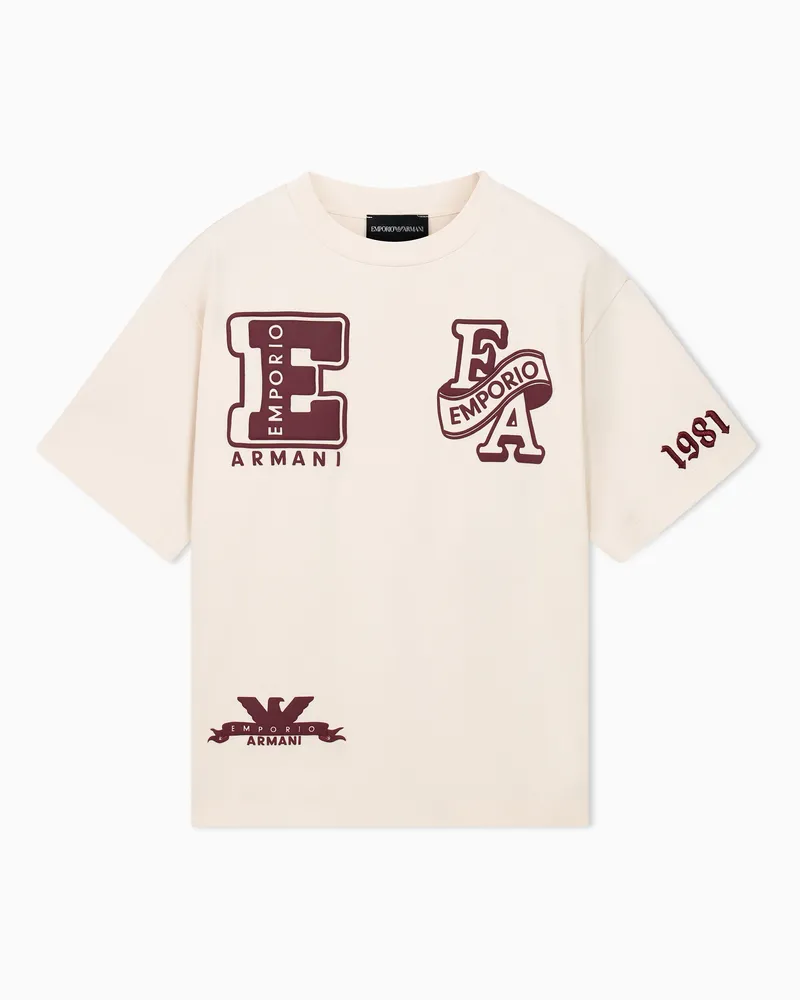 Emporio Armani Oversize-T-Shirt aus Baumwolljersey mit Grafikprint Beige