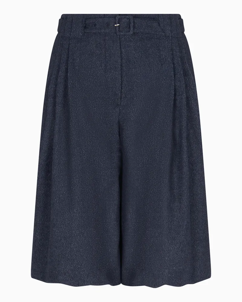 Emporio Armani Bermudashorts mit Bundfalten und Gürtel aus Mouliné-Flanell Blau