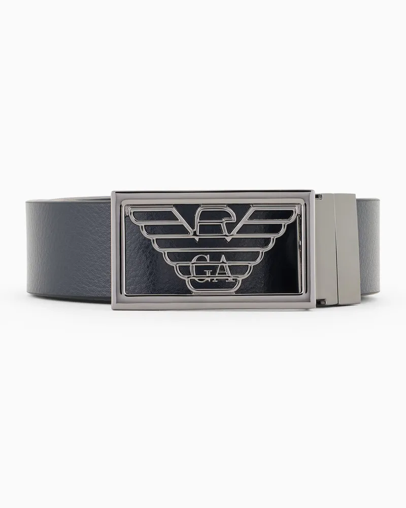 Emporio Armani Wendegürtel aus zweifarbigem Leder mit einer strukturierten Seite Blau