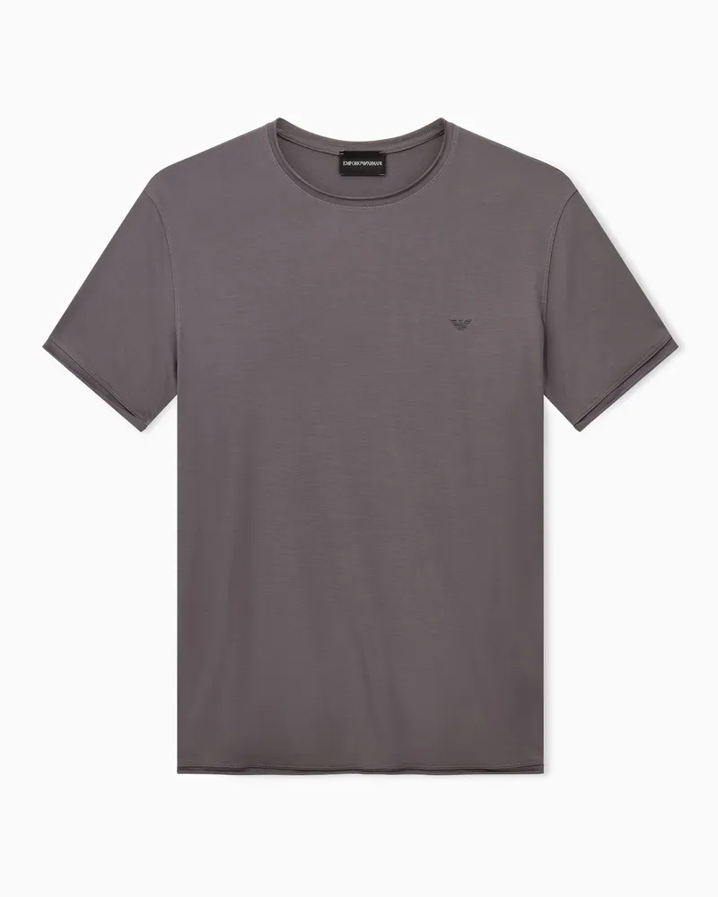 Emporio Armani Regular Fit T-Shirt aus Modal und Seide mit Logostickerei Grau