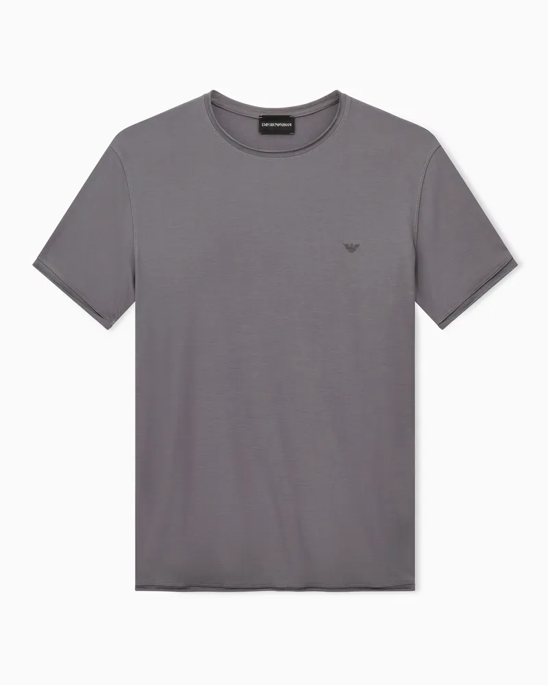 Emporio Armani Regular Fit T-Shirt aus Modal und Seide mit Logostickerei Grau