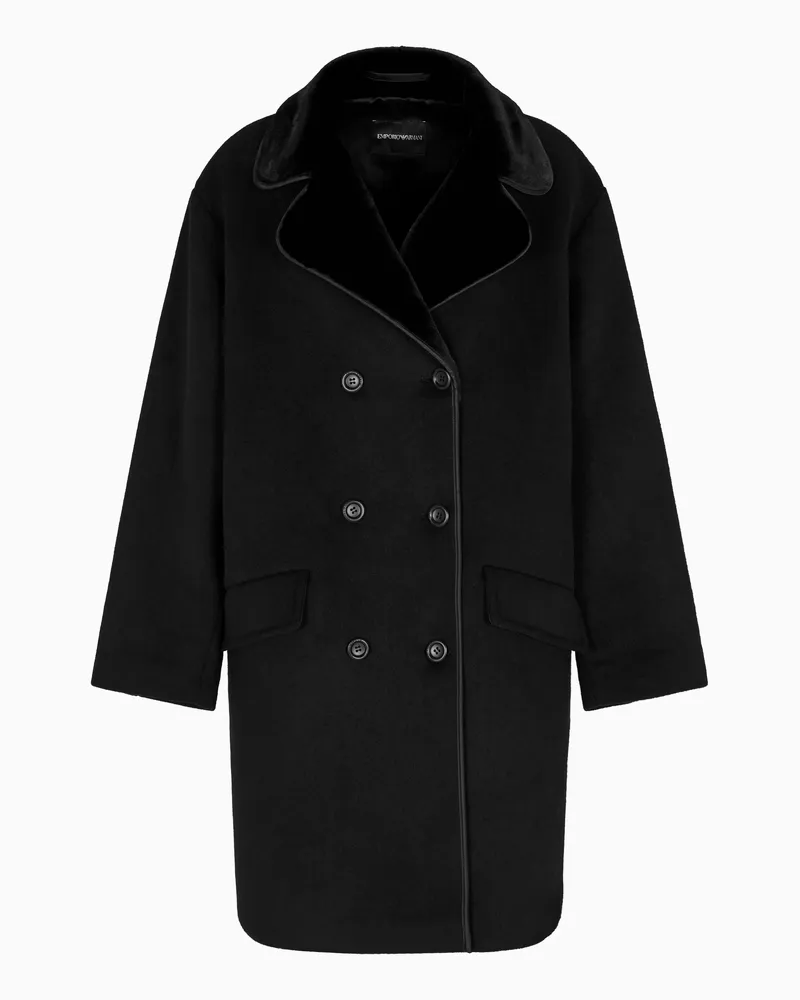 Emporio Armani Zweireihiger Mantel aus einer kompakten Wollstoff-Mischung Schwarz