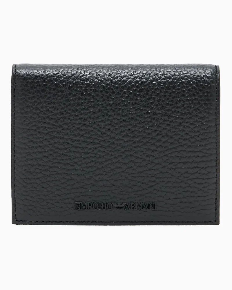 Emporio Armani Kompaktes Portemonnaie aus getrommeltem Leder Schwarz