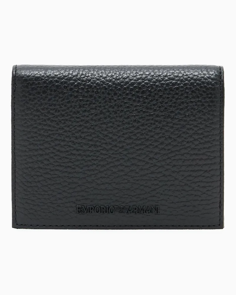 Emporio Armani Kompaktes Portemonnaie aus getrommeltem Leder Schwarz