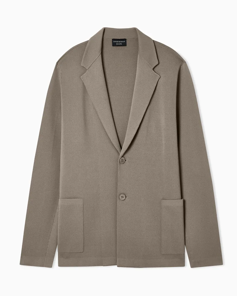Emporio Armani Single-breasted jacket in Icon fabric stitch knit ASV Beige