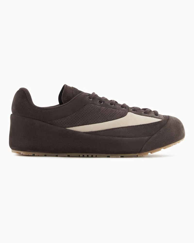 Emporio Armani Veloursleder-Sneaker mit mikroperforierten Details Braun
