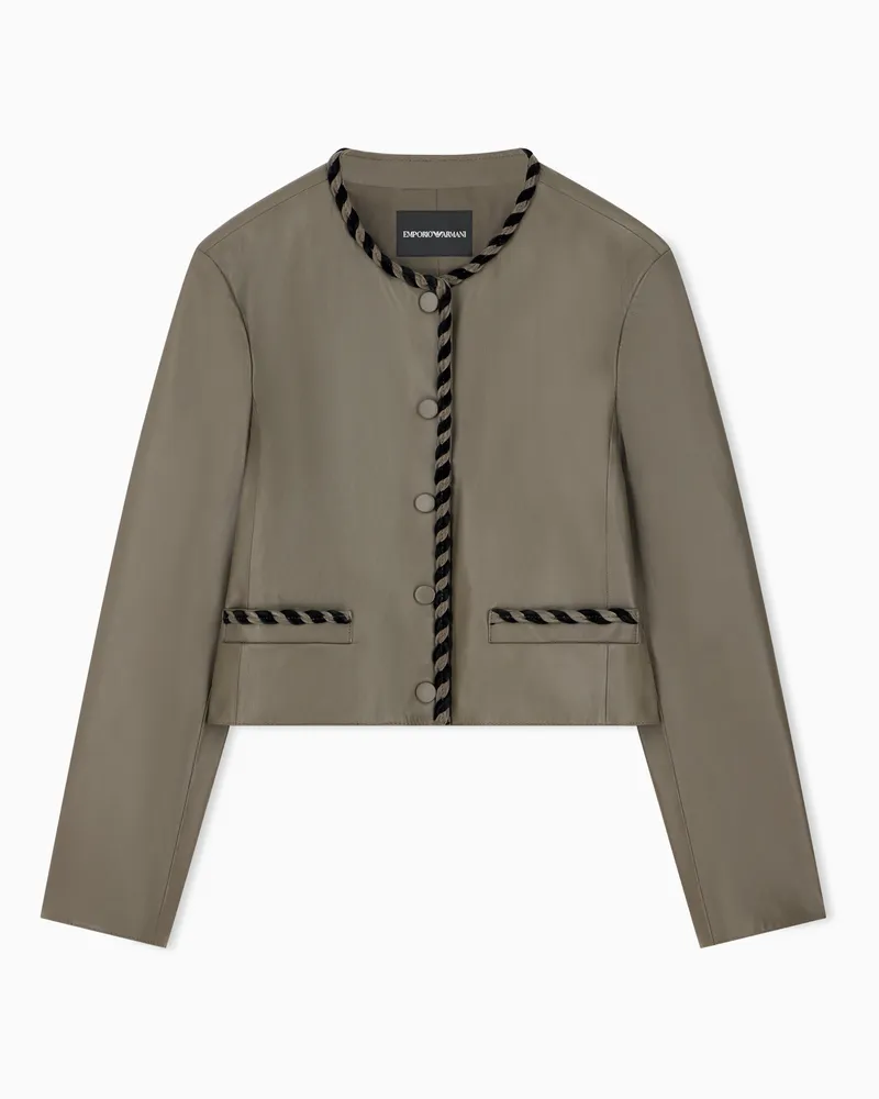 Emporio Armani Lederjacke mit Rundhalsausschnitt und geflochtener Borte Braun